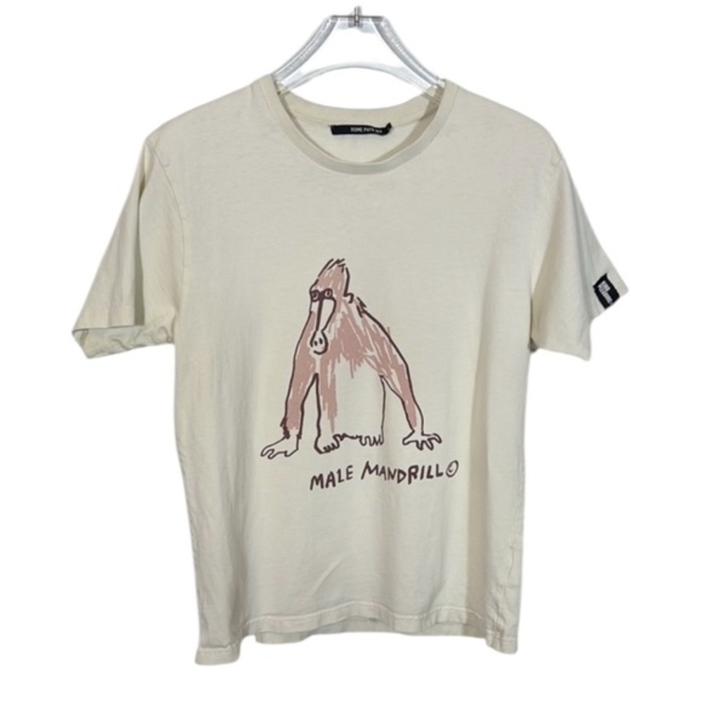 Rome Pays Off Mens Cream Relaxed‎ Fit Short Sleeve Tee with Line Art Small